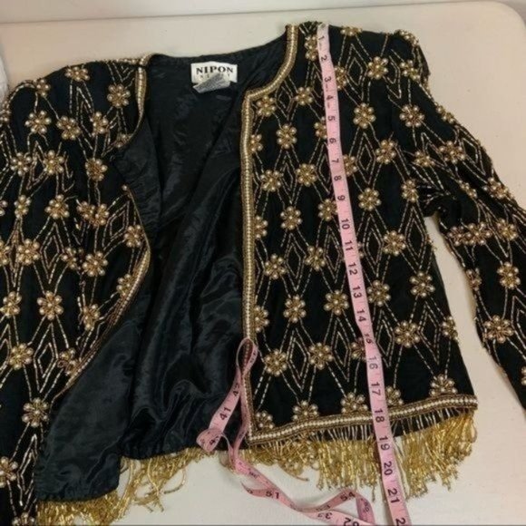 VINTAGE NIPON NIGHT BEADED FRINGE SILK JACKET 8 - Picture 16 of 16
